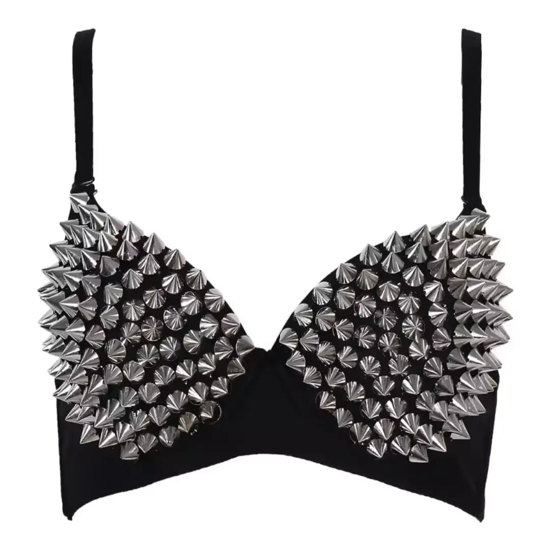 Spiked Bra With Studded Silver Rivet Push Up Bralette Bra