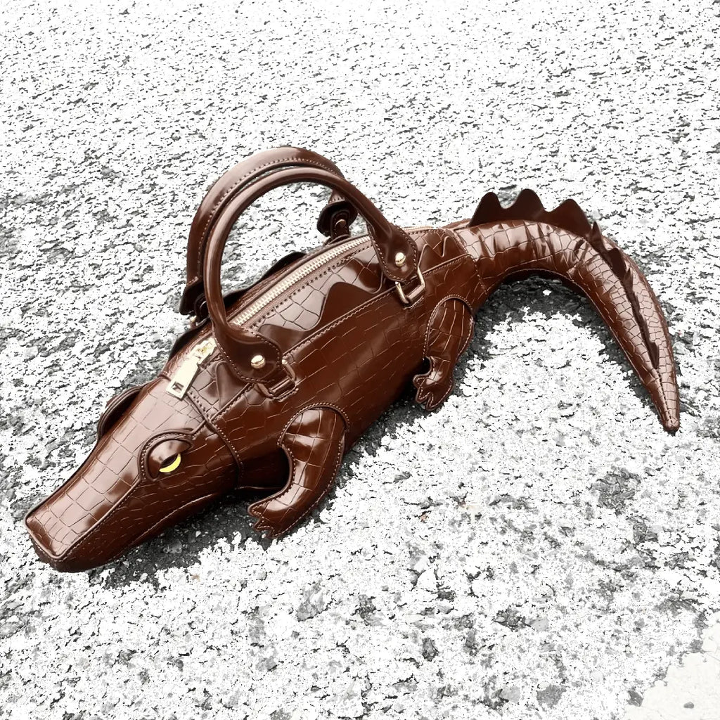 Crocodile Shaped Handmade PU Leather Handbag