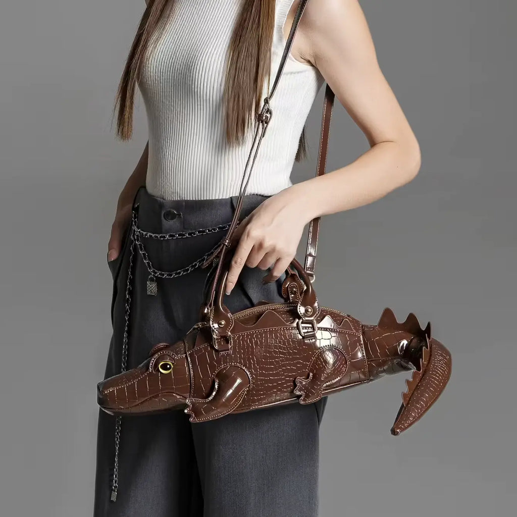 Crocodile Shaped Handmade PU Leather Handbag