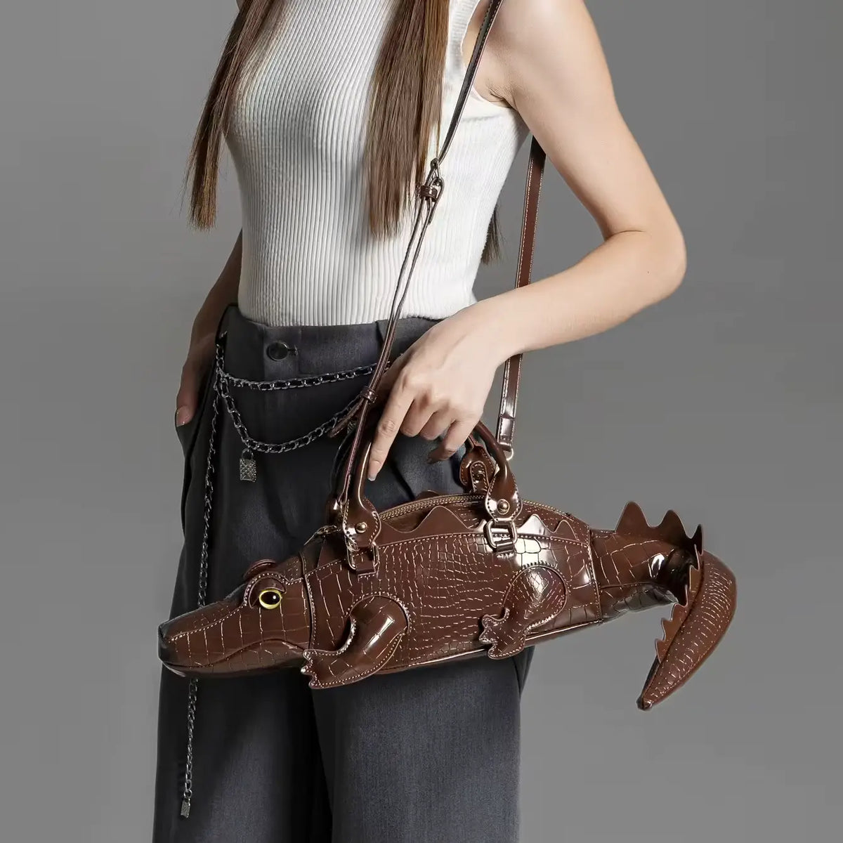Crocodile Shaped Handmade PU Leather Handbag
