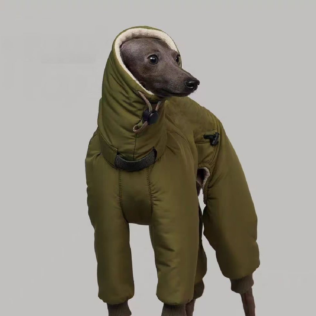 Warm Cotton Dog Coat for Large Dogs – Winter Greyhound Jacket in Grey