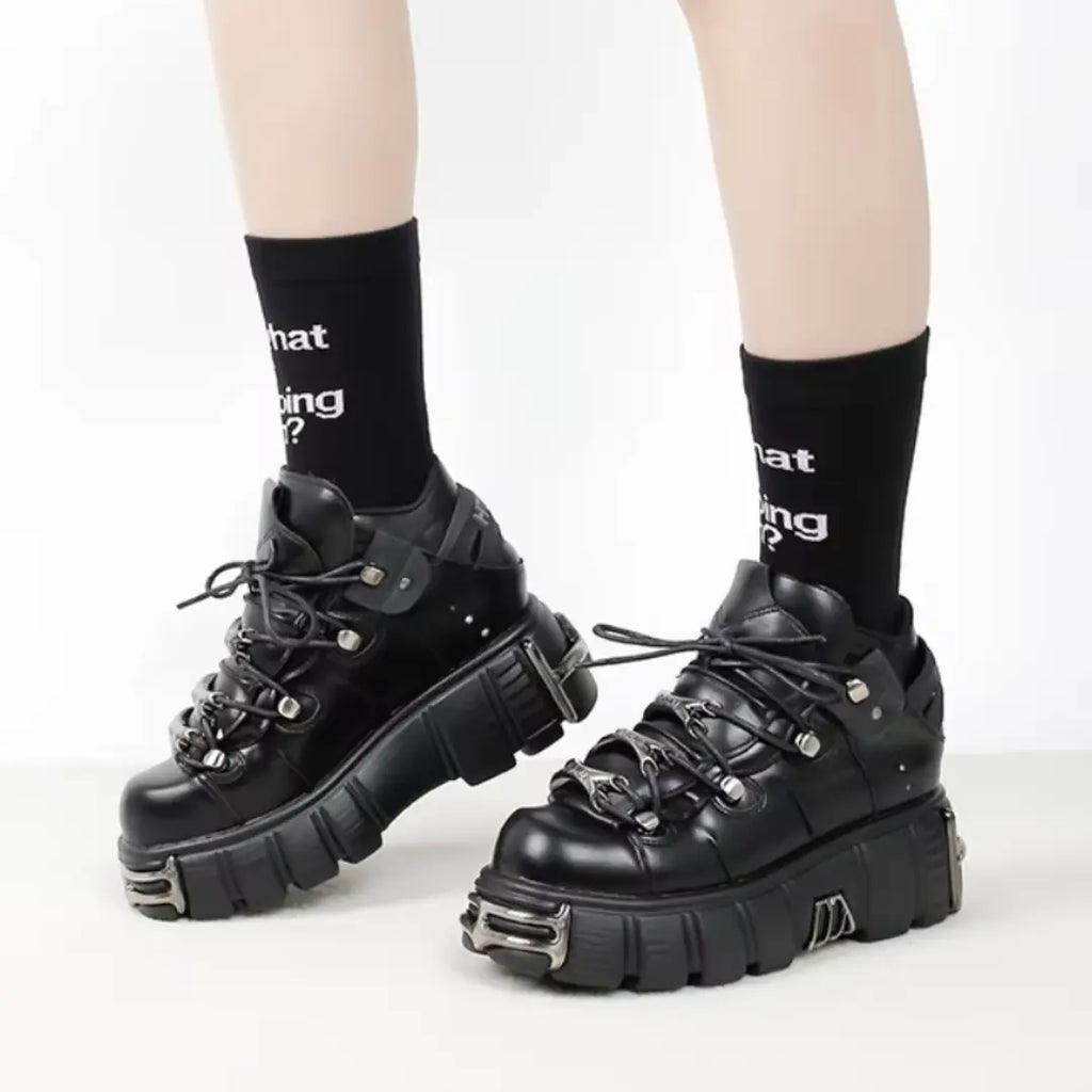 Punk Style Metal Decor Lace Up Rock Boots