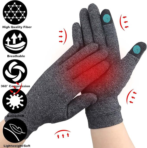 2 Pairs Arthritis Gloves for Pain, Hand Compression Gloves for Women Men, Carpal Tunnel, Joint Pain, Rheumatoid Arthritis Hand Support - Touchscreen Gloves for Typing, Work (Full Finger, Large)