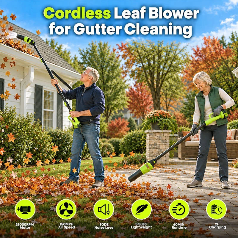 7.8 FT Cordless Leaf Blower with Extension Tube – Gutter and Outdoor Cleaning Tool