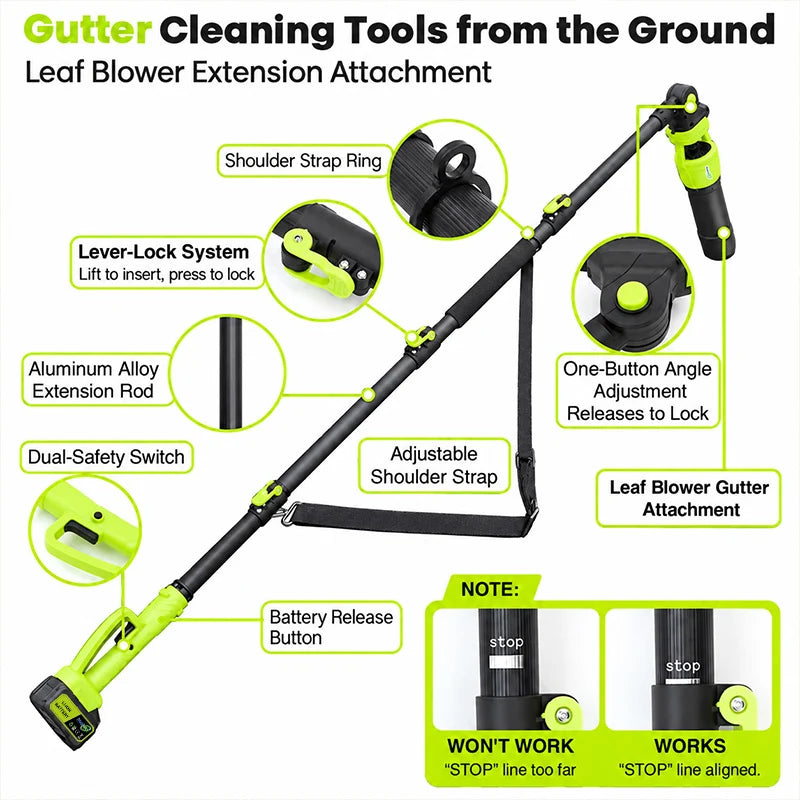 7.8 FT Cordless Leaf Blower with Extension Tube – Gutter and Outdoor Cleaning Tool