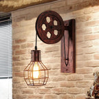 Vintage Industrial LED Wall Sconce – Retro Pulley-Style Wall Light Fixture for Bedroom and Living Room