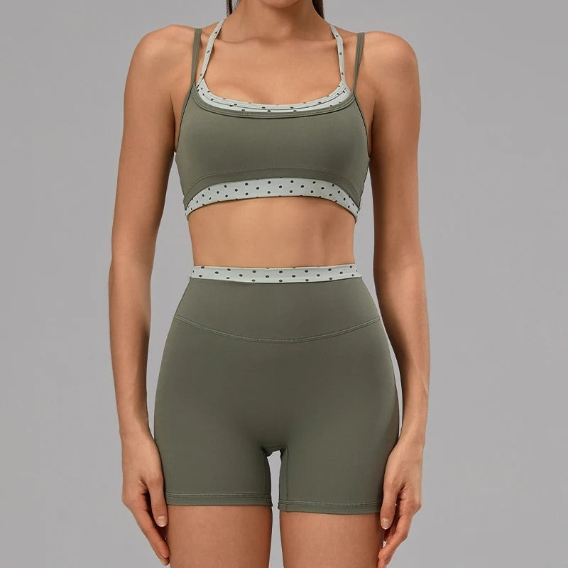 Hearuisavy Women's 2-Piece Polka Dot Activewear Set – Cross-Back Top and High-Waisted Shorts