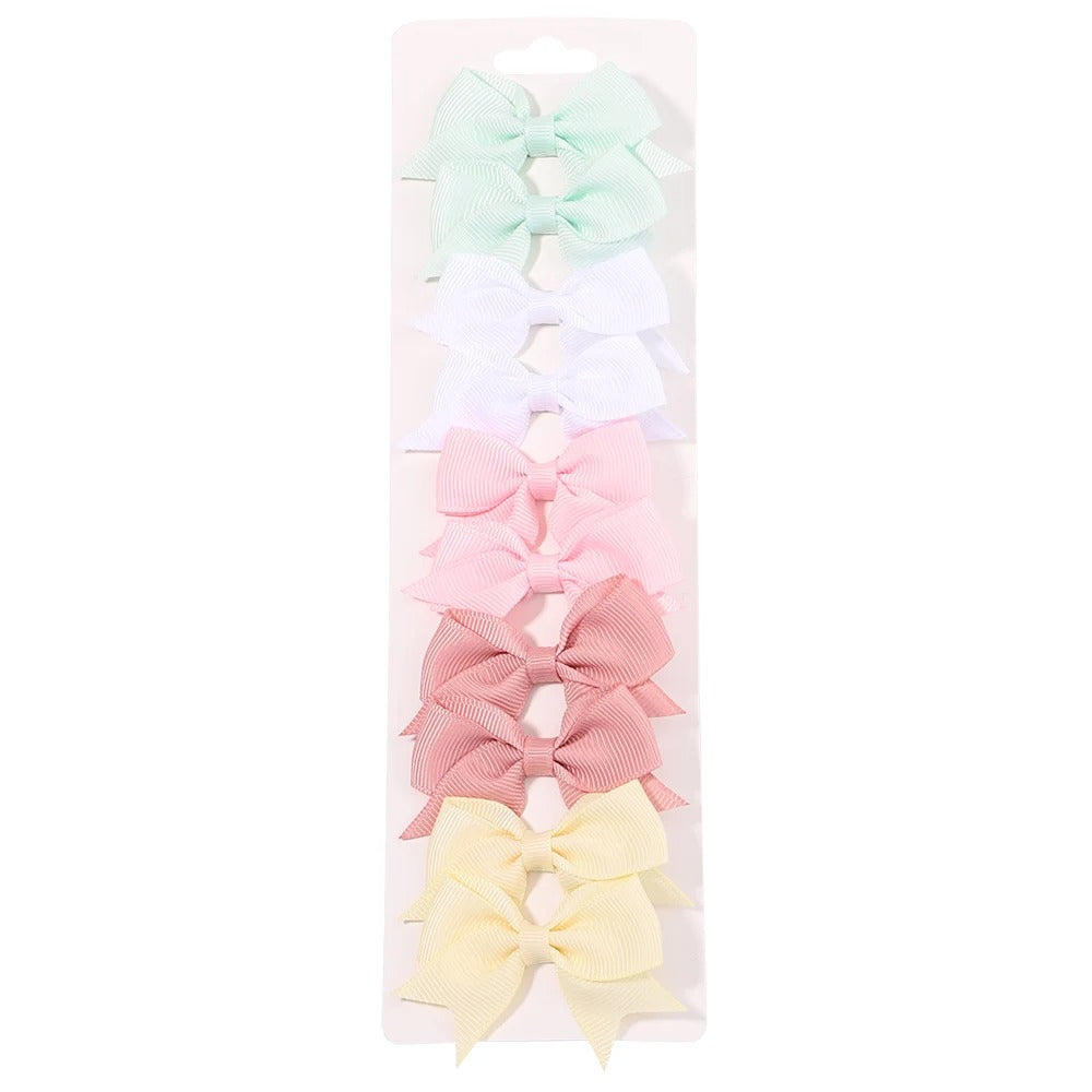 10-Piece Ribbon Bow Hair Clips Set for Baby Girls – Cute Solid Color Hair Accessories