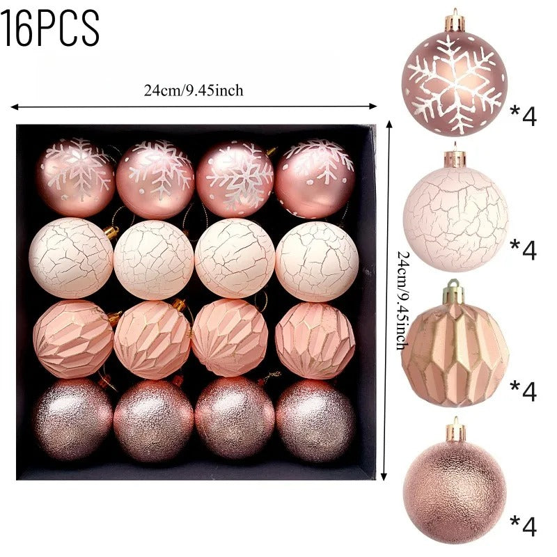 16-Piece Plastic Christmas Ball Ornaments Set – Assorted Textures for Holiday Tree Decorations