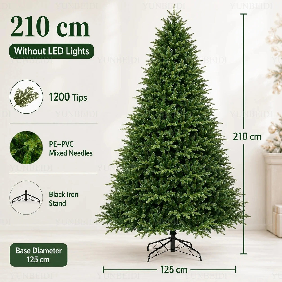 Artificial Christmas Tree with LED Lights, 120–240 cm