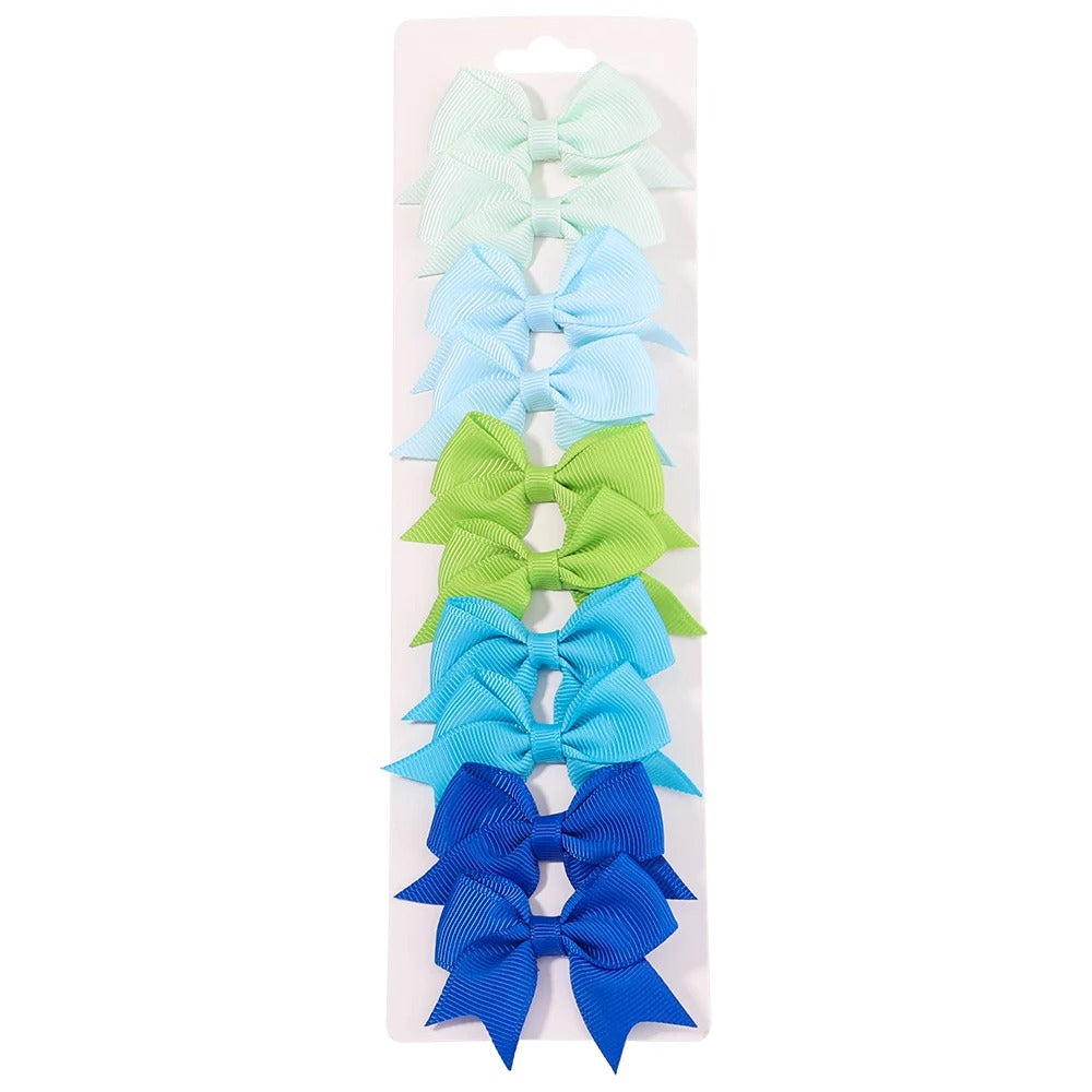 10-Piece Ribbon Bow Hair Clips Set for Baby Girls – Cute Solid Color Hair Accessories