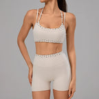Hearuisavy Women's 2-Piece Polka Dot Activewear Set – Cross-Back Top and High-Waisted Shorts