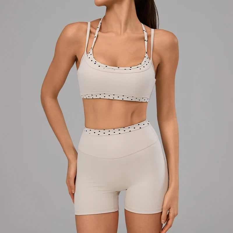 Hearuisavy Women's 2-Piece Polka Dot Activewear Set – Cross-Back Top and High-Waisted Shorts