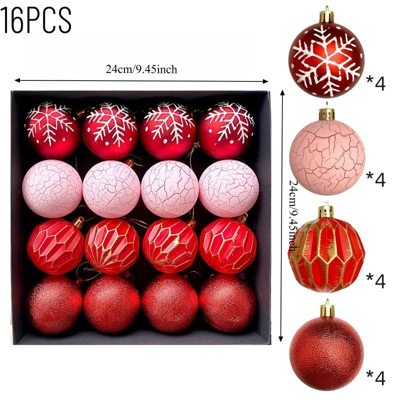 16-Piece Plastic Christmas Ball Ornaments Set – Assorted Textures for Holiday Tree Decorations