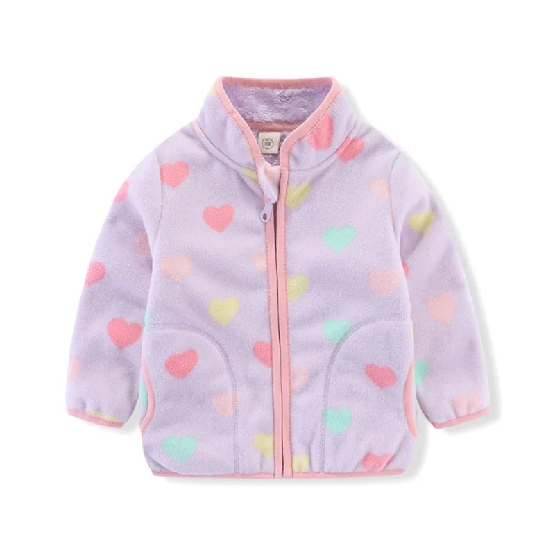 Girls' Floral Fleece Jacket – Cozy Autumn and Winter Outerwear for Ages 2–6