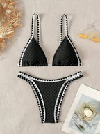 Women's Two-Piece Strapless Swimsuit – White Bandeau Bikini Set with Lace-Up Back