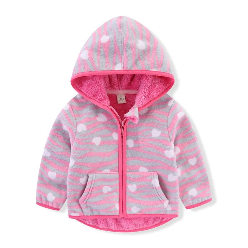 Girls' Floral Fleece Jacket – Cozy Autumn and Winter Outerwear for Ages 2–6