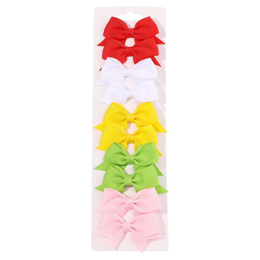10-Piece Ribbon Bow Hair Clips Set for Baby Girls – Cute Solid Color Hair Accessories