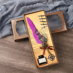 5-Color Feather Dip Pen Set with 5 Replaceable Nibs – Decorative Calligraphy and Signature Writing Pen