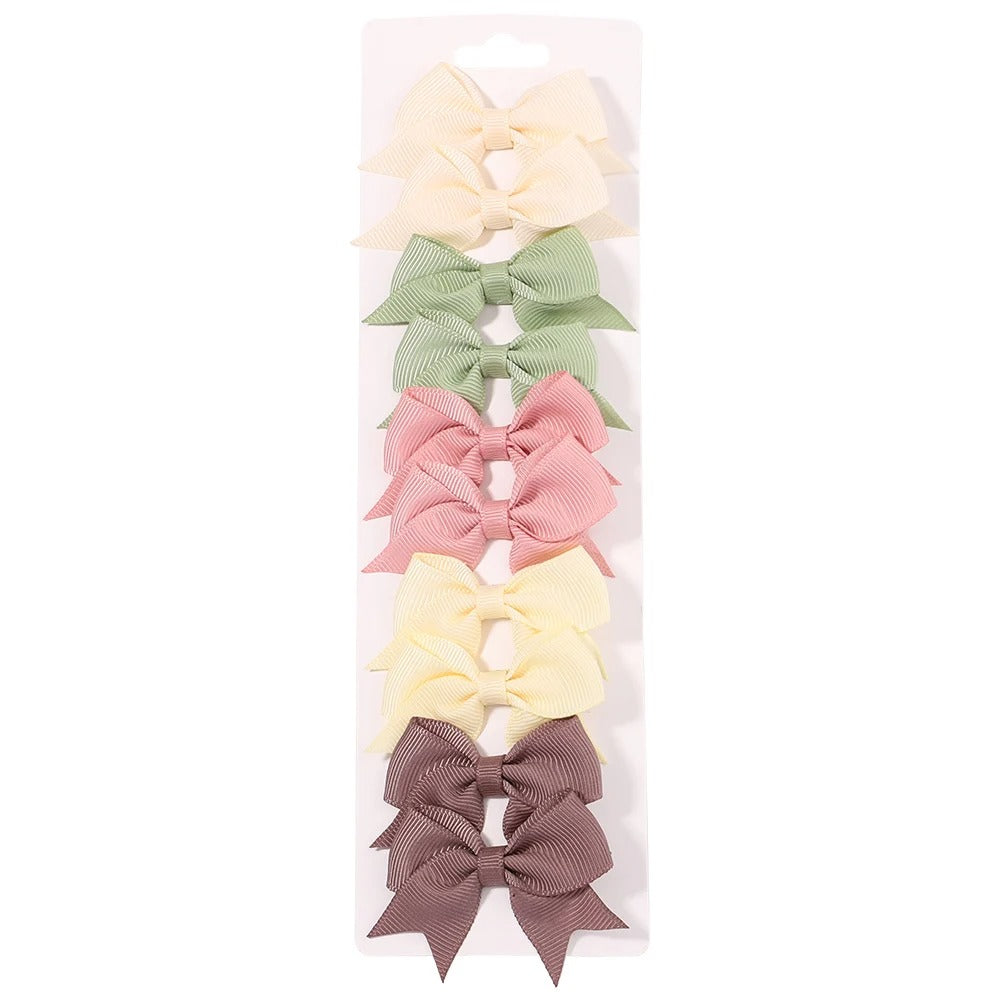 10-Piece Ribbon Bow Hair Clips Set for Baby Girls – Cute Solid Color Hair Accessories