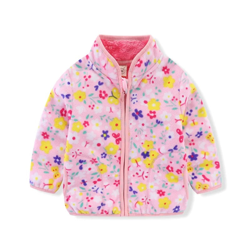 Girls' Floral Fleece Jacket – Cozy Autumn and Winter Outerwear for Ages 2–6