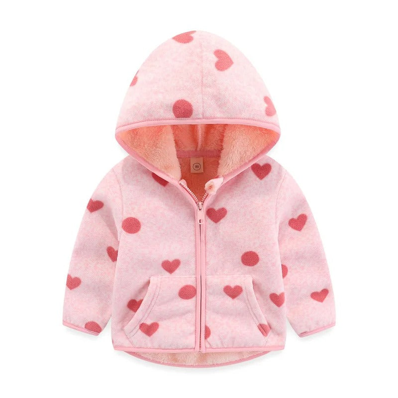 Girls' Floral Fleece Jacket – Cozy Autumn and Winter Outerwear for Ages 2–6