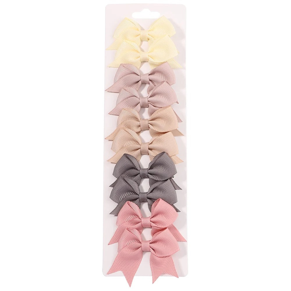 10-Piece Ribbon Bow Hair Clips Set for Baby Girls – Cute Solid Color Hair Accessories