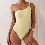 Women's Two-Piece Strapless Swimsuit – White Bandeau Bikini Set with Lace-Up Back