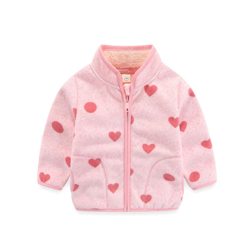 Girls' Floral Fleece Jacket – Cozy Autumn and Winter Outerwear for Ages 2–6