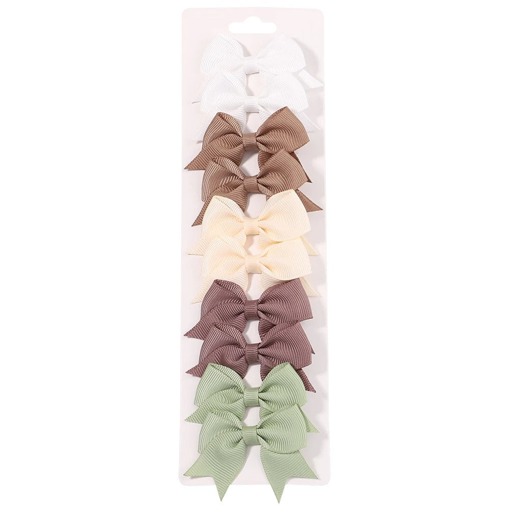 10-Piece Ribbon Bow Hair Clips Set for Baby Girls – Cute Solid Color Hair Accessories