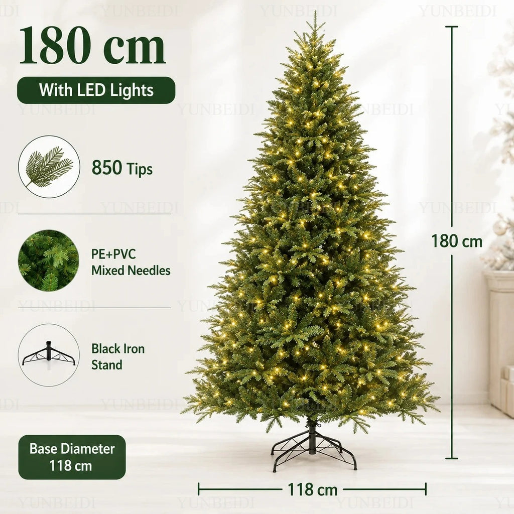 Artificial Christmas Tree with LED Lights, 120–240 cm
