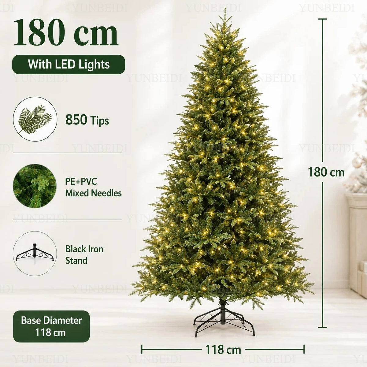 Artificial Christmas Tree with LED Lights, 120–240 cm