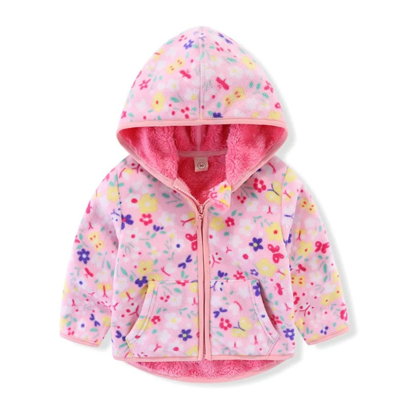 Girls' Floral Fleece Jacket – Cozy Autumn and Winter Outerwear for Ages 2–6