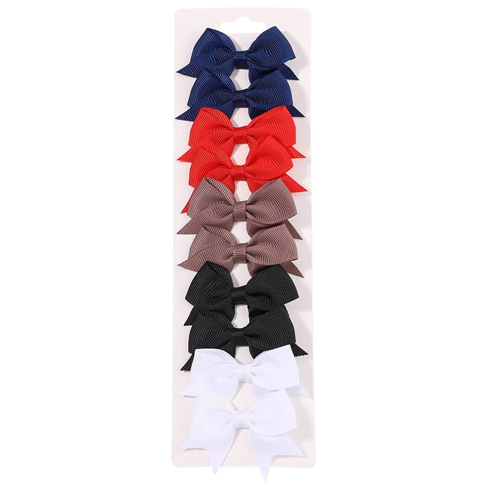 10-Piece Ribbon Bow Hair Clips Set for Baby Girls – Cute Solid Color Hair Accessories