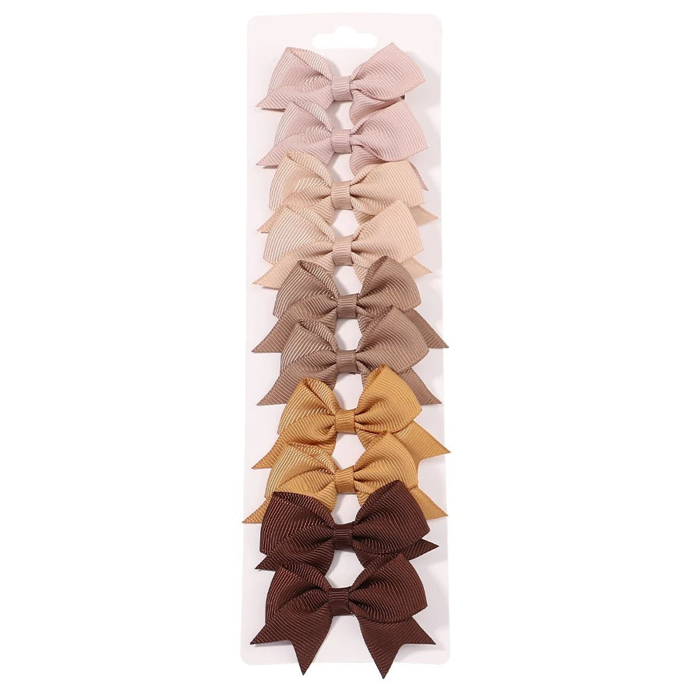10-Piece Ribbon Bow Hair Clips Set for Baby Girls – Cute Solid Color Hair Accessories