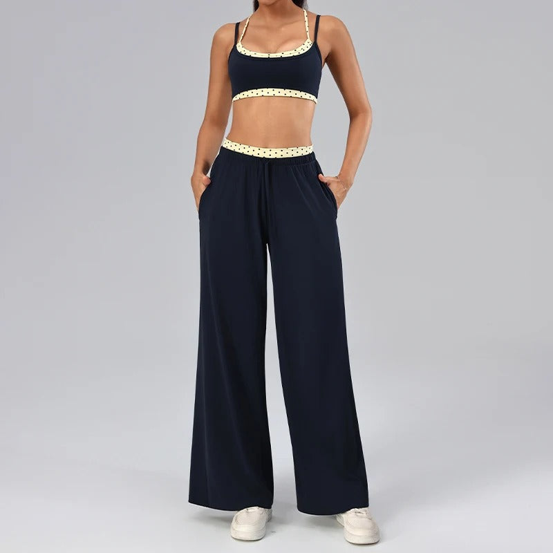 Hearuisavy Women's 2-Piece Polka Dot Activewear Set – Cross-Back Top and High-Waisted Shorts