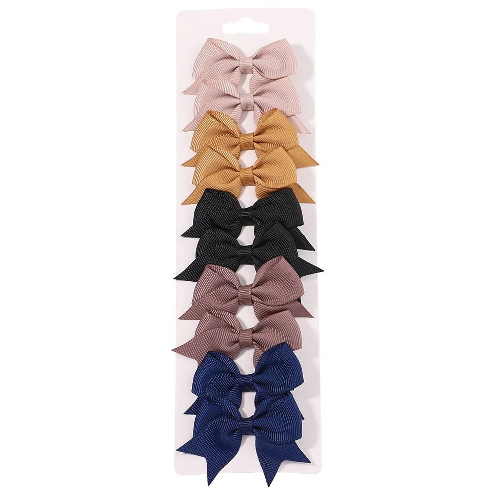 10-Piece Ribbon Bow Hair Clips Set for Baby Girls – Cute Solid Color Hair Accessories
