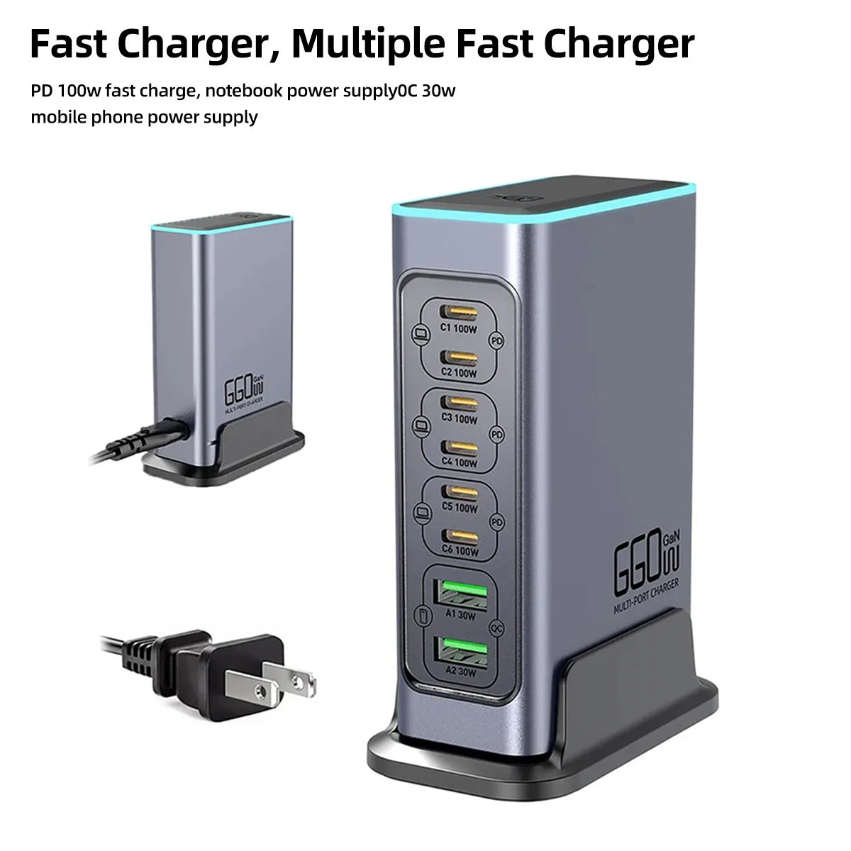 660W GaN USB-C Desktop Charger – 8-Port Multi-Device Fast Charging Station