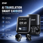 ZNP N07 AI Translator Earbuds – Bluetooth Wireless Headphones with Touchscreen, 165 Languages and 60-Hour Battery Life