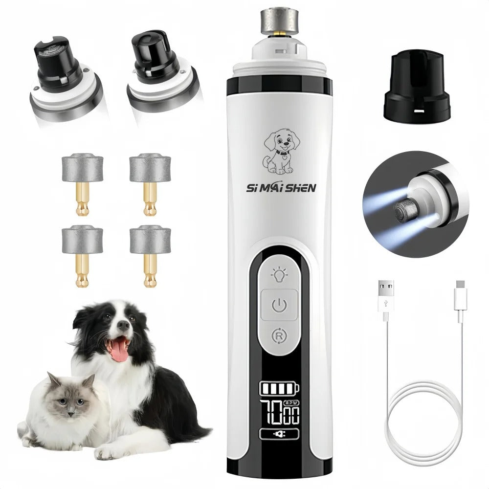 Electric Pet Nail Grinder with LED Power Display – Rechargeable Grooming Tool for Cats and Dogs