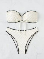 Women's Two-Piece Strapless Swimsuit – White Bandeau Bikini Set with Lace-Up Back