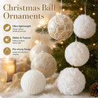 10cm White and Gold Christmas Ball Ornaments – Plush Mesh Hanging Tree Decorations