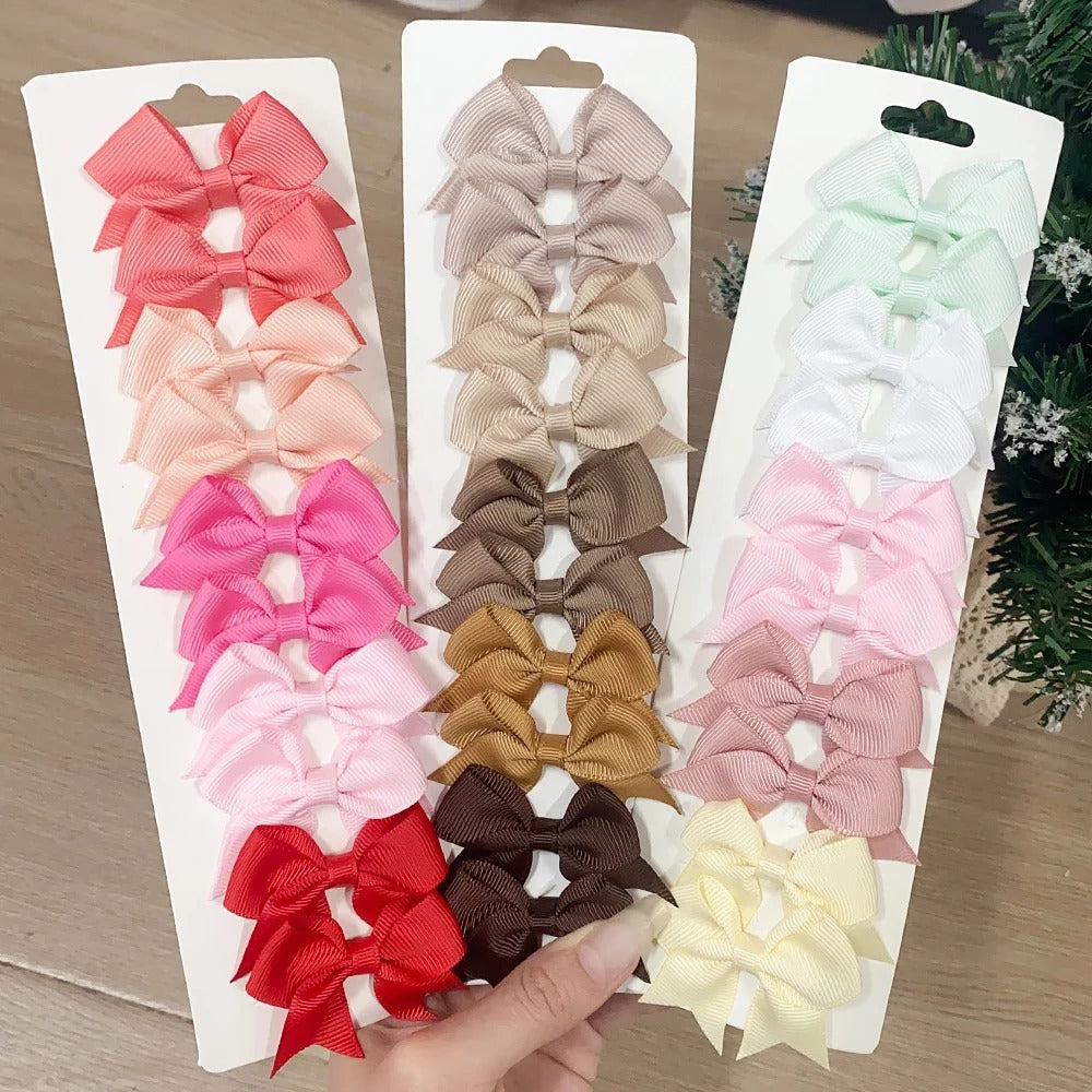 10-Piece Ribbon Bow Hair Clips Set for Baby Girls – Cute Solid Color Hair Accessories