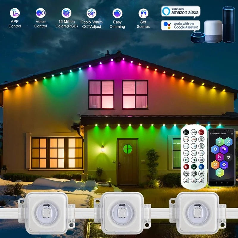 Smart WiFi RGBIC Permanent Outdoor LED Eaves Lights – App, Remote and Voice Control, Music Sync, Timer and Waterproof Design