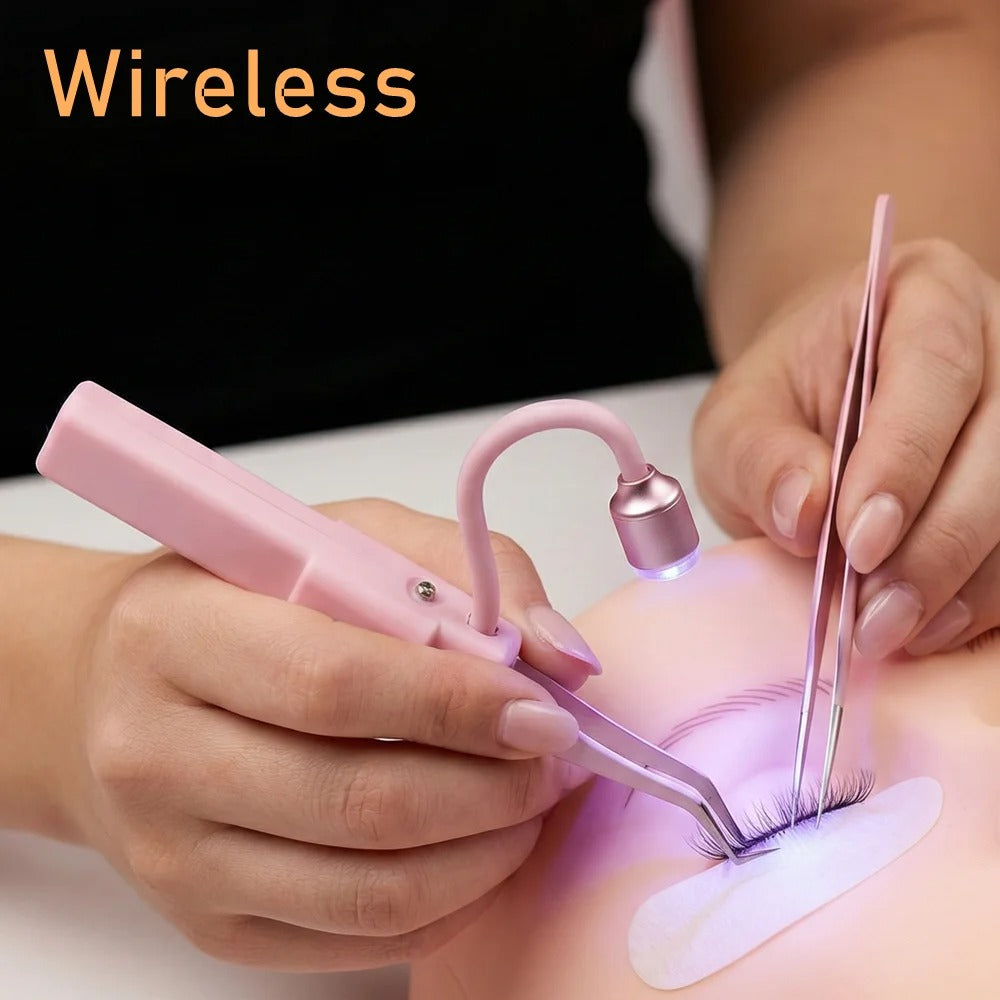 5W Mini Handheld LED UV Lash Lamp – Wireless Touch Control Eyelash Extension Light with Tweezers