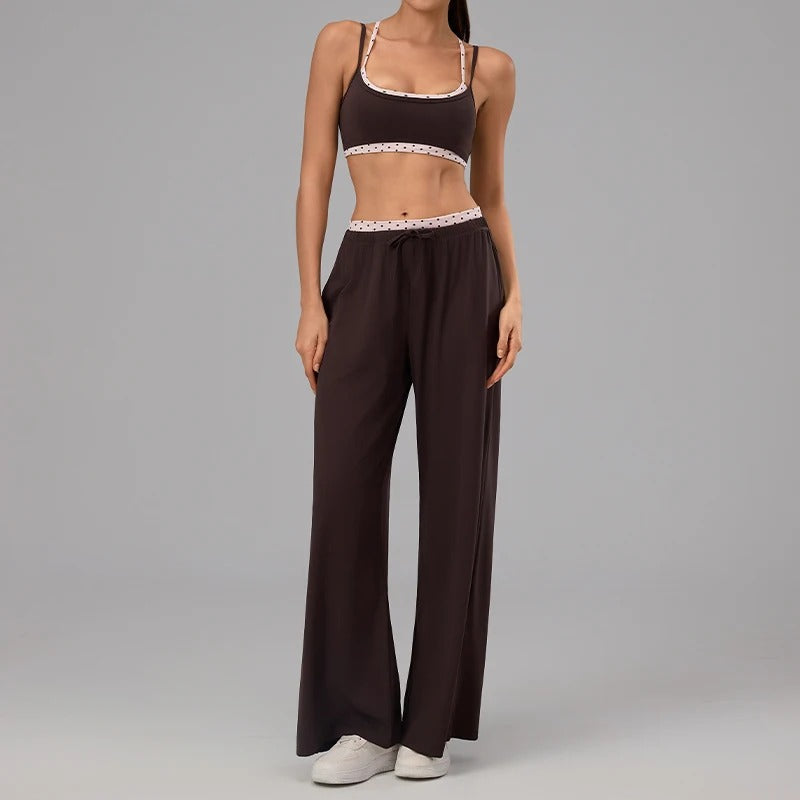Hearuisavy Women's 2-Piece Polka Dot Activewear Set – Cross-Back Top and High-Waisted Shorts