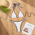 Women's Two-Piece Strapless Swimsuit – White Bandeau Bikini Set with Lace-Up Back