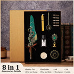 5-Color Feather Dip Pen Set with 5 Replaceable Nibs – Decorative Calligraphy and Signature Writing Pen
