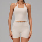Hearuisavy Women's 2-Piece Polka Dot Activewear Set – Cross-Back Top and High-Waisted Shorts