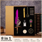 5-Color Feather Dip Pen Set with 5 Replaceable Nibs – Decorative Calligraphy and Signature Writing Pen